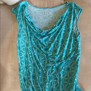 teal and white blouse